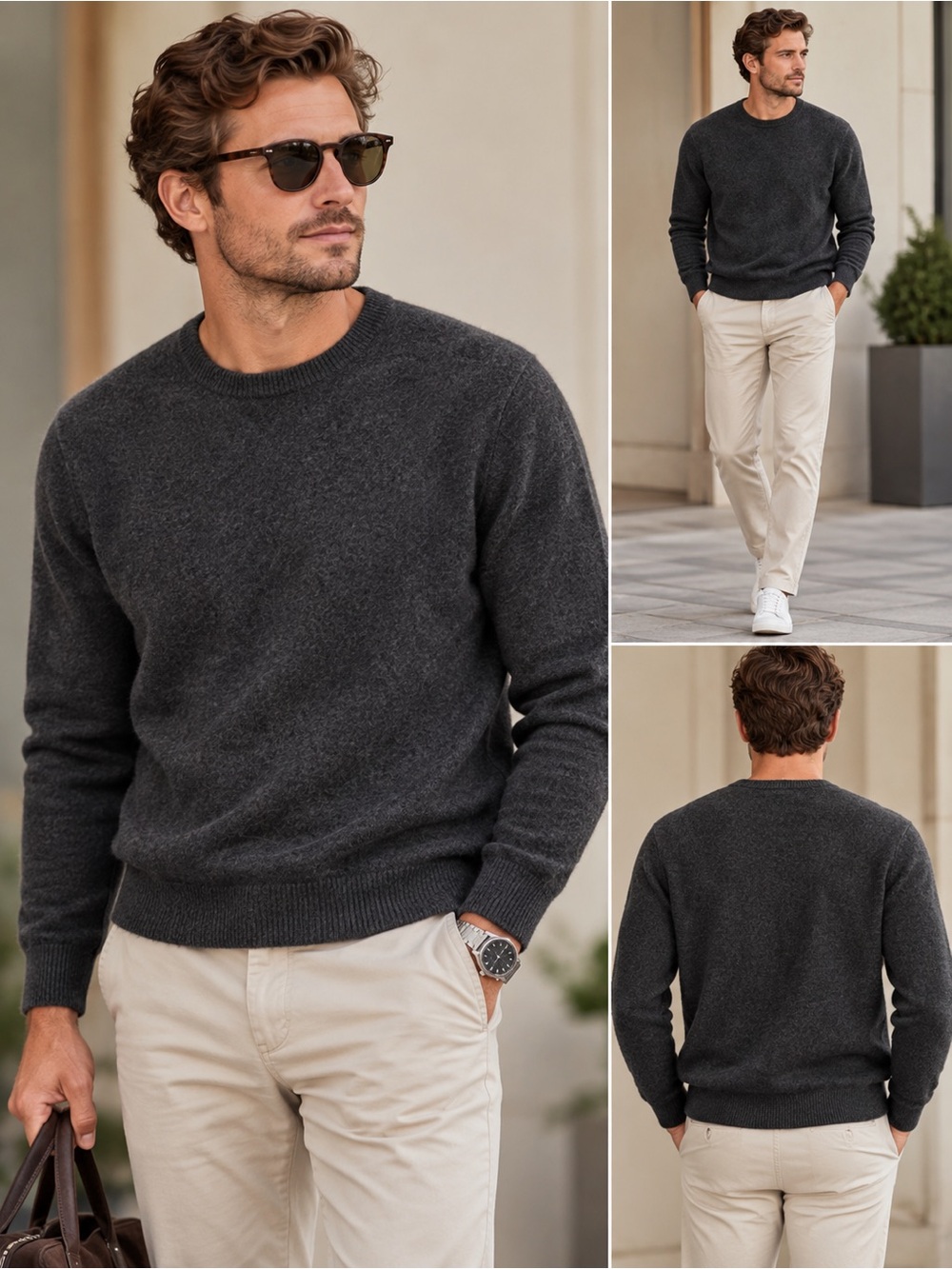 Quince Men's 100% Mongolian Cashmere Crewneck Sweater Charcoal M Quiet Luxury